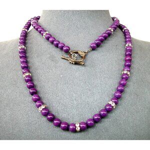 Purple Beaded Jewelry Set, Necklace 28" & Bracelet SZ. 7